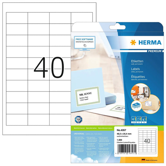 HERMA Universal-Etikett. 48,5x25,4mm 4357 weiss 1000 St./25 Blatt Idealshop