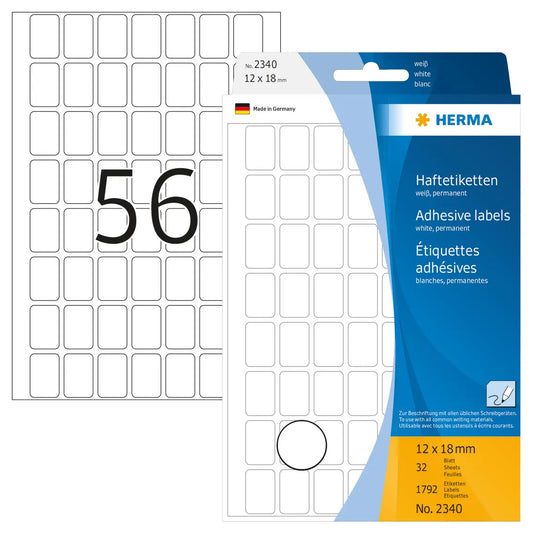 HERMA Universal-Etiketten 12x18mm 2340 weiss 1792 Stück/32 Blatt Idealshop