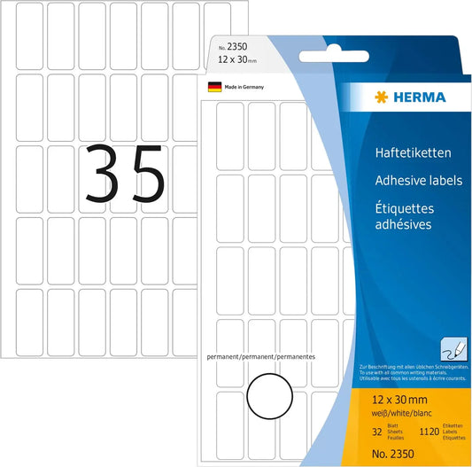 HERMA Universal-Etiketten 12x30mm 2350 weiss 1120 Stück/32 Blatt Idealshop