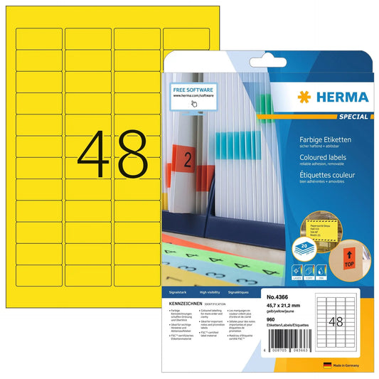 HERMA Universal-Etiketten 45x21mm 4366 gelb 960 St./20 Blatt Idealshop