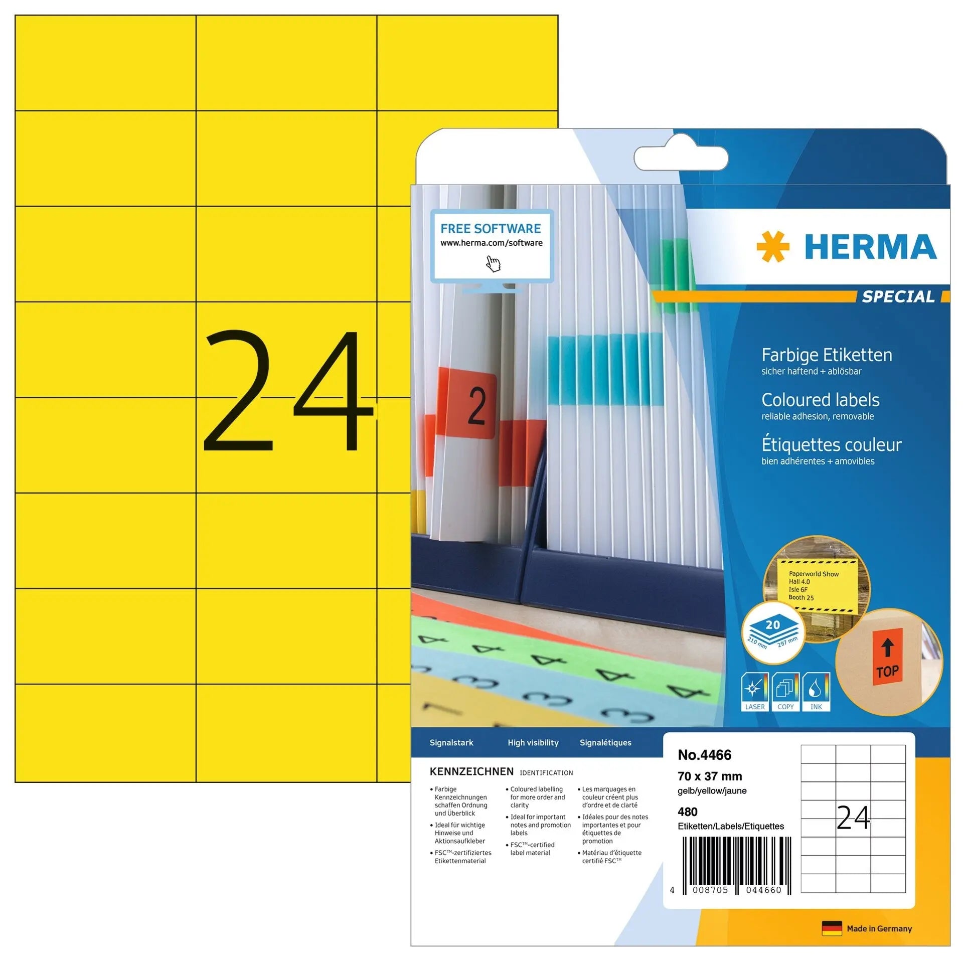HERMA Universal-Etiketten 70x37mm 4466 gelb 480 St./20 Blatt Idealshop
