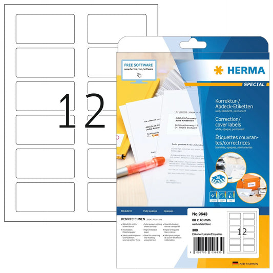 HERMA Universal-Etiketten 80x40mm 9643 weiss 300 St./25 Blatt Idealshop