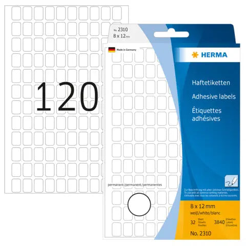 HERMA Vielzweck-Etiketten 8x12mm 2310 weiss 3840 Stück/32 Blatt Idealshop
