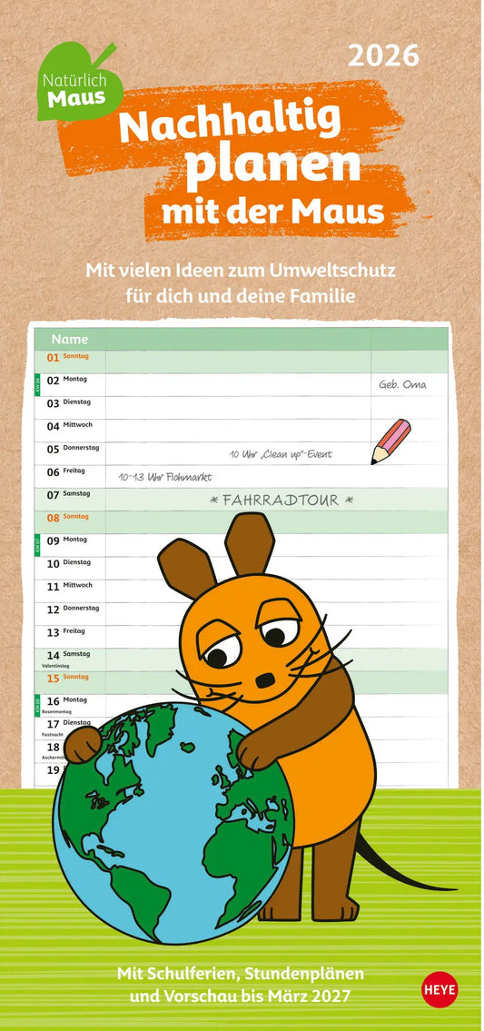 HEYE Familienplaner 2026 23645+26 Nachhaltig Planen Maus 21x45cm Idealshop