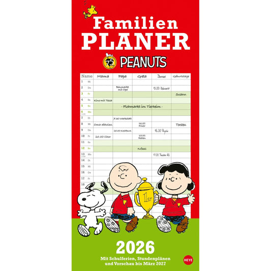 HEYE Familienplaner Peanuts 2026 1589+26 1M/1S DE 5 Spalten 21x45cm Idealshop