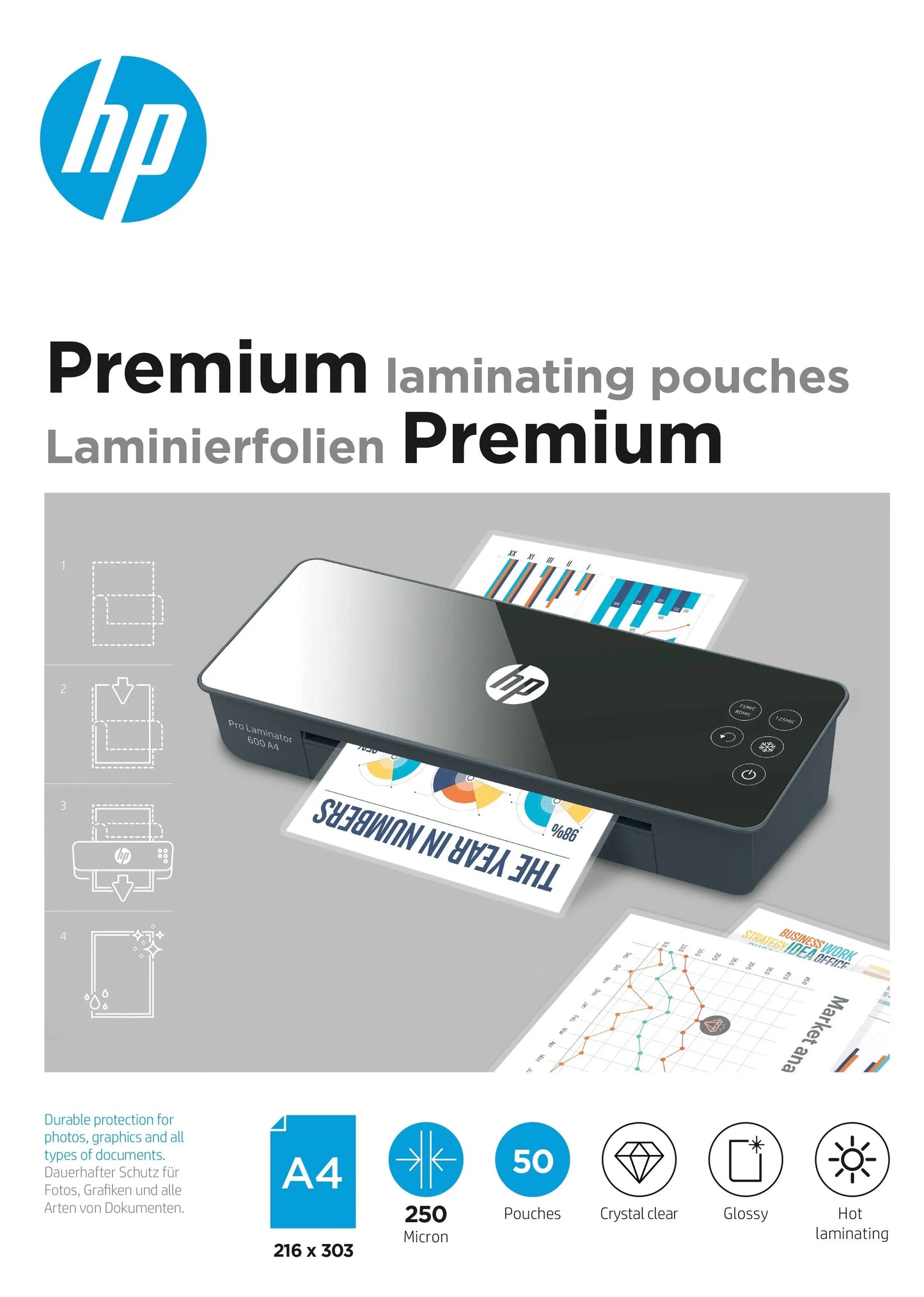 HP Laminiertaschen 9125 Premium, A4, 250 Mic Idealshop