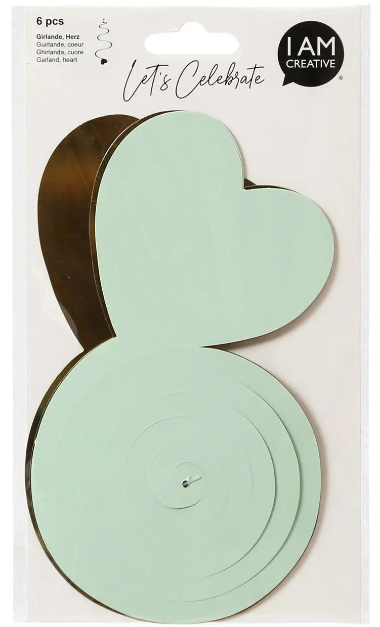 I AM CREATIVE Girlande, Herz,mint,gold,70cm 6010.965 6 Stück Idealshop