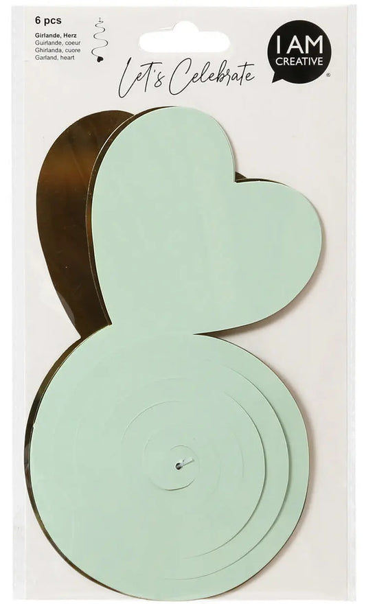 I AM CREATIVE Girlande, Herz,mint,gold,70cm 6010.965 6 Stück Idealshop