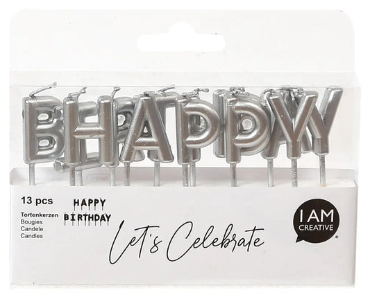 I AM CREATIVE Kerzen, Happy Birthday 6010.907 silber Idealshop