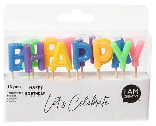 I AM CREATIVE Kerzen,Happy Birthday 6010.909 bunt, glitt. Idealshop