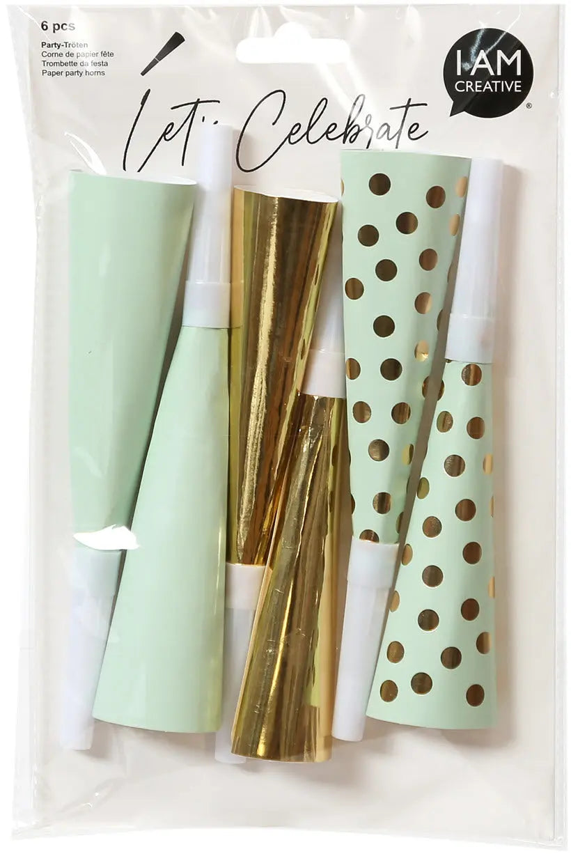 I AM CREATIVE Party Tröten, mint, gold 6010.975 6 Stück Idealshop