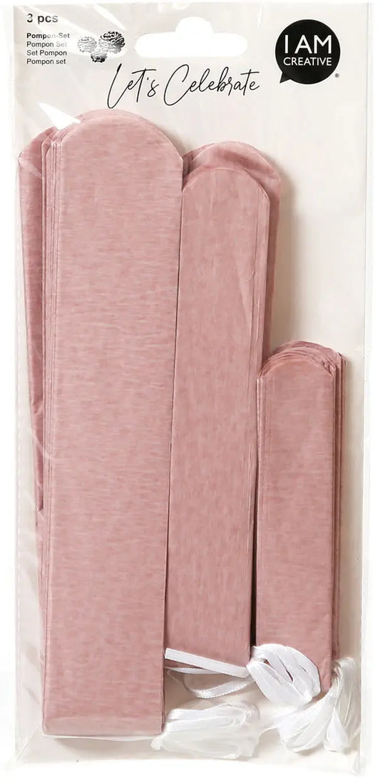 I AM CREATIVE Pompon Set, rosa,20,30,40cm 6010.966 3 Stück Idealshop