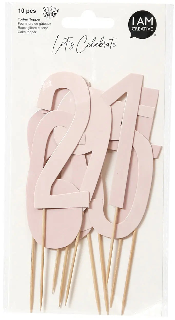 I AM CREATIVE Torten Topper,Zahl,rosa,13cm 6010.942 10 Stück Idealshop
