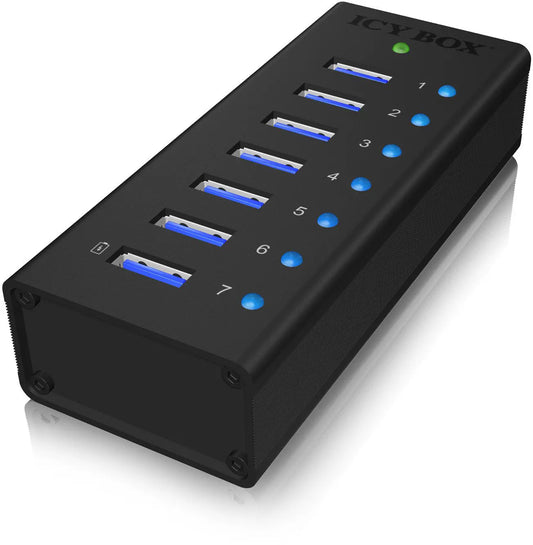 ICY BOX 7 Port Hub USB 3.0 IB-AC618 robust alluminium black Idealshop