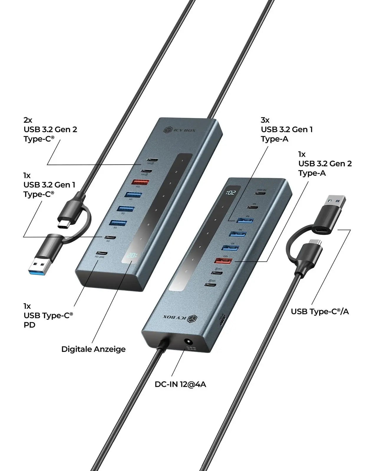 ICY BOX 9-in-1 USB-C/A Hub with PD IB-HUB1743-CPD 4x USB-C & 3x USB-A Idealshop
