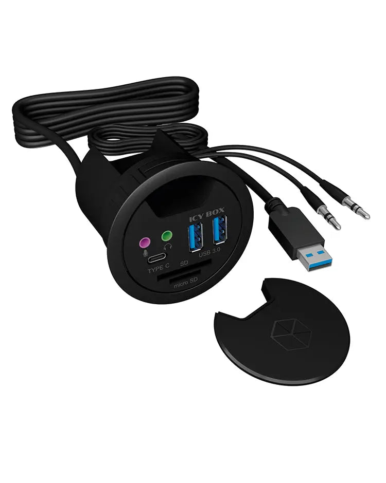 ICY BOX In-Desk USB Hub 60 mm black IB-HUB1404A 2x USB 3.0, USB-C, 3,5mm, SD Idealshop