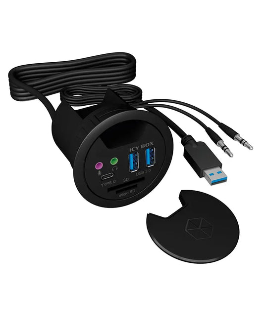 ICY BOX In-Desk USB Hub 60 mm black IB-HUB1404A 2x USB 3.0, USB-C, 3,5mm, SD Idealshop