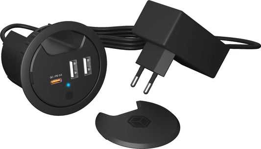ICY BOX In-Desk USB Hub 60 mm black IB-HUB1407 2x USB-A 10W PD 3.0 & QC 3.0 Idealshop