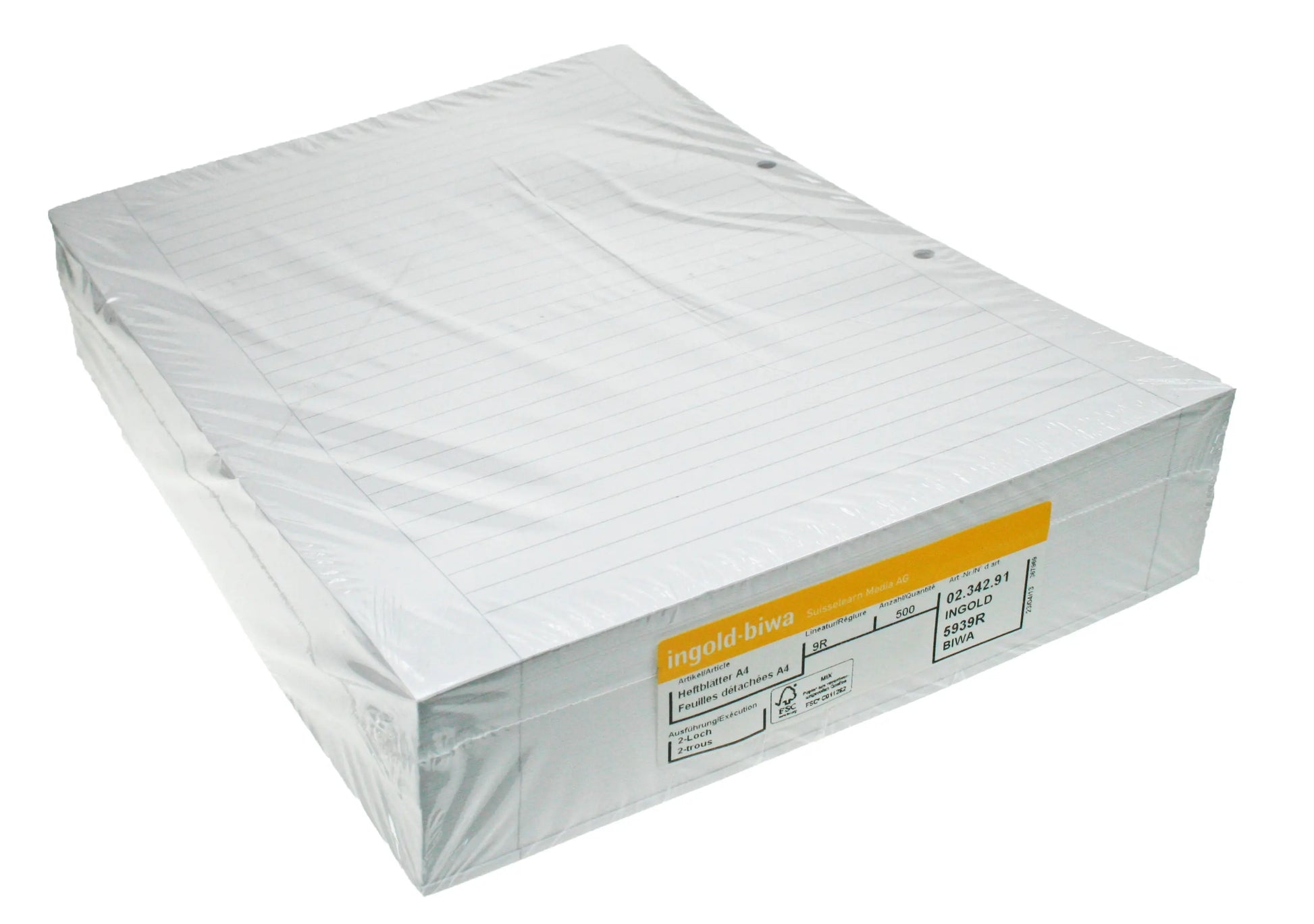 INGOLD-BIWA Ringbucheinlagen A4 02.342.91 weiss 90g 9mm lin. 500 Blatt Idealshop