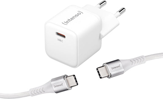 INTENSO Power Charger 30W GaN 1x USB-C 7803042 + Cable USB-C to USB C white Idealshop