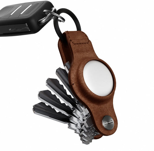 KEYSMART Air Genuine Leather Compact KS040-BRN-LEA Key Holder for AirTag, Brown Idealshop
