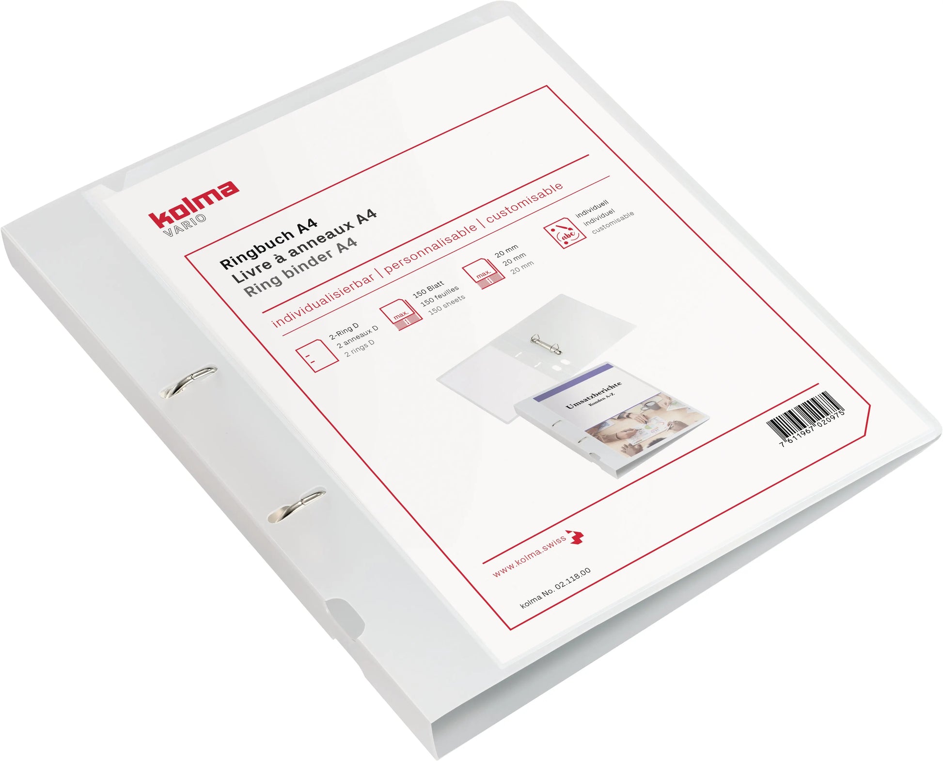 KOLMA Ringbuch Vario KF A4 02.118.00 transparent 2-Ring 3cm Idealshop