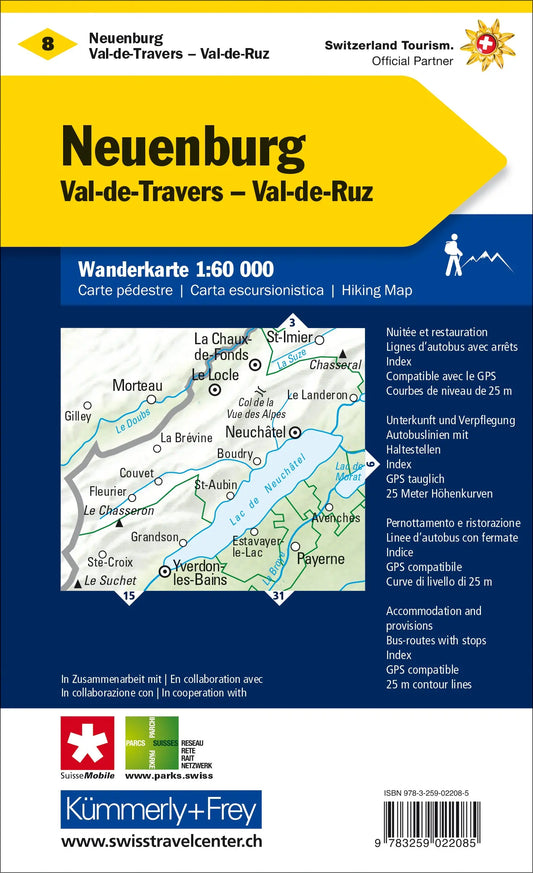 KÜMMERLY+FREY Wanderkarte 1:60'000 325902208 Neuenburg-Val de Travers/Ruz Idealshop