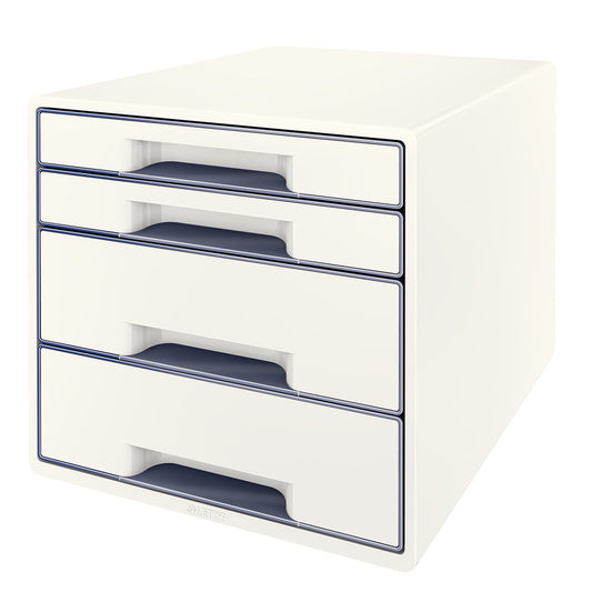 LEITZ Schubladenbox WOW Cube A4 52132001 weiss/grau, 4 Schubladen Idealshop