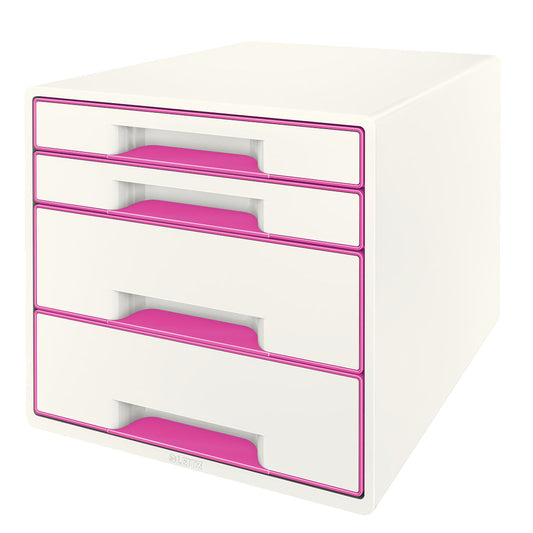 LEITZ Schubladenbox WOW Cube A4 52132023 weiss/pink, 4 Schubladen Idealshop