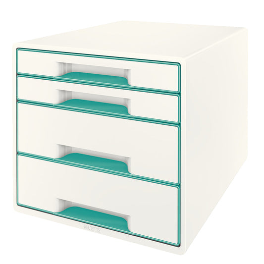 LEITZ Schubladenbox WOW Cube A4 52132051 weiss/eisblau, 4 Schubladen Idealshop