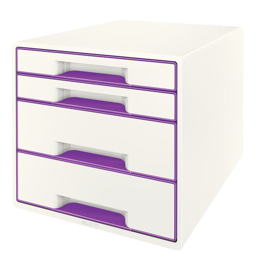 LEITZ Schubladenbox WOW Cube A4 52132062 weiss/violett, 4 Schubladen Idealshop