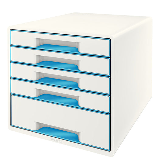 LEITZ Schubladenbox WOW Cube A4 52142036 weiss/blau, 5 Schubladen Idealshop