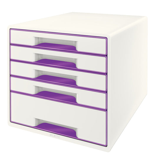 LEITZ Schubladenbox WOW Cube A4 52142062 weiss/violett, 5 Schubladen Idealshop