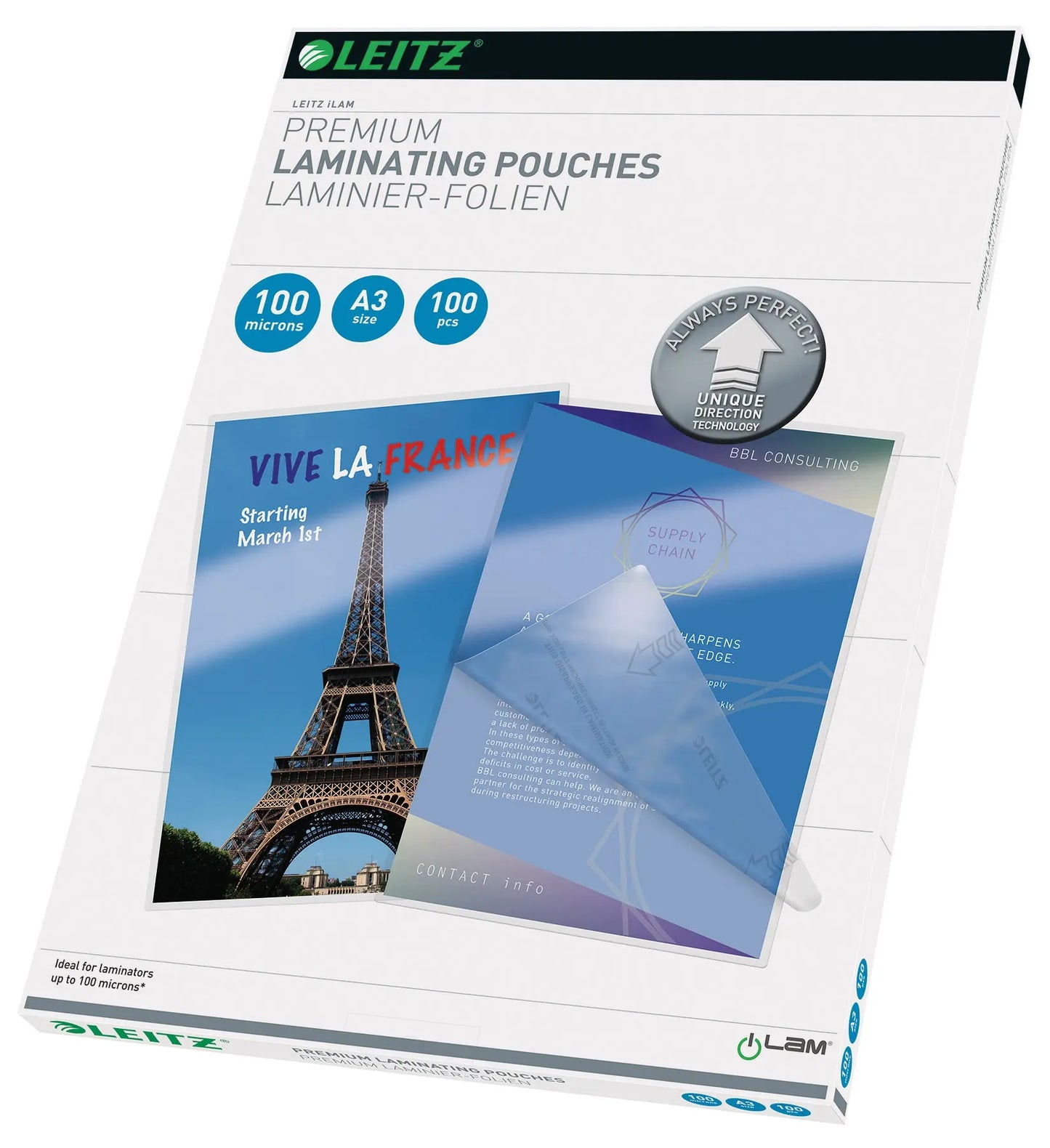 LEITZ Laminiertasche A3 16919 glanz, 100my 100 Stk Idealshop