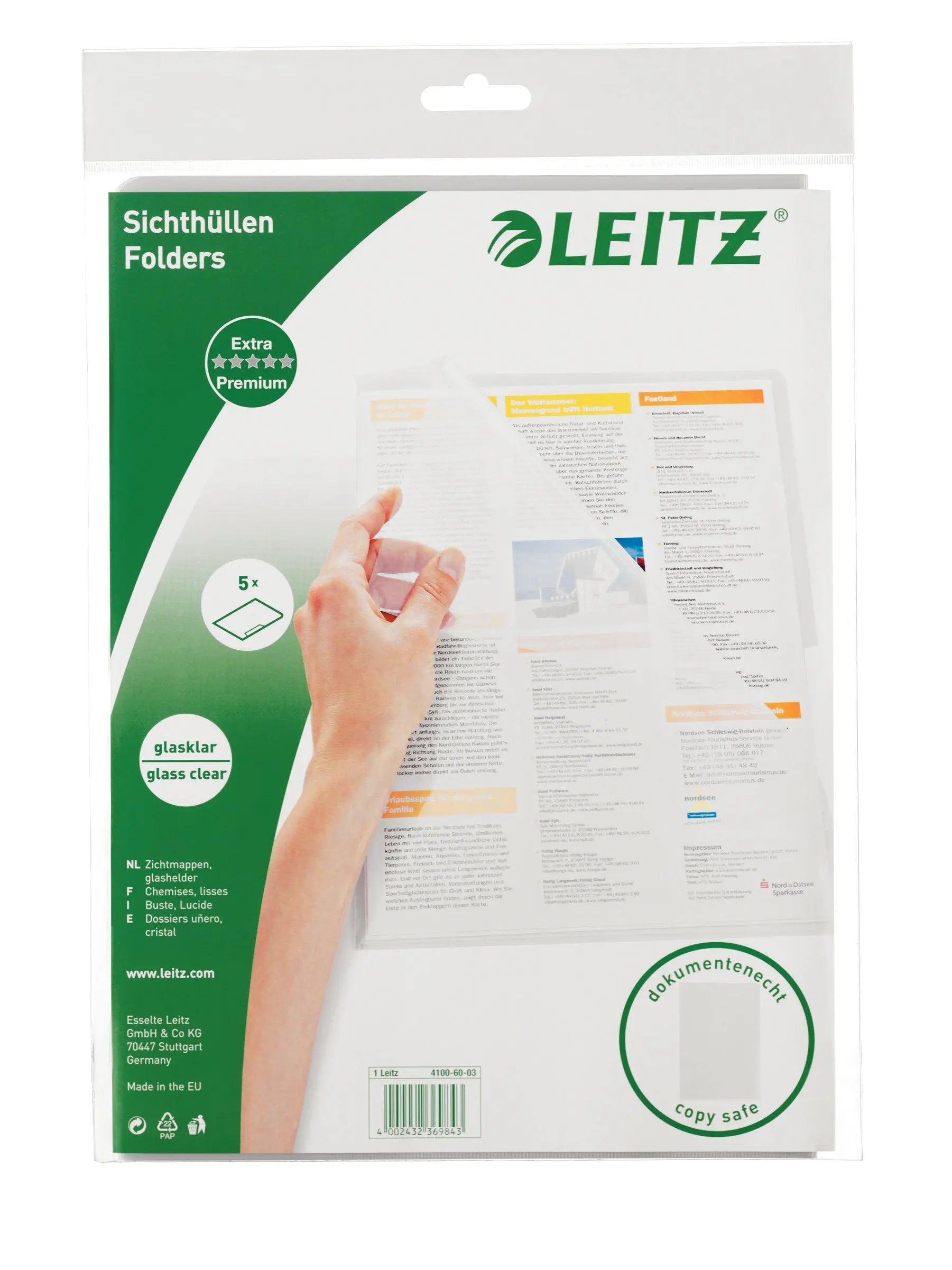 LEITZ Premium Sichtmappe PVC A4 41006003 transparent 5 Stück Idealshop