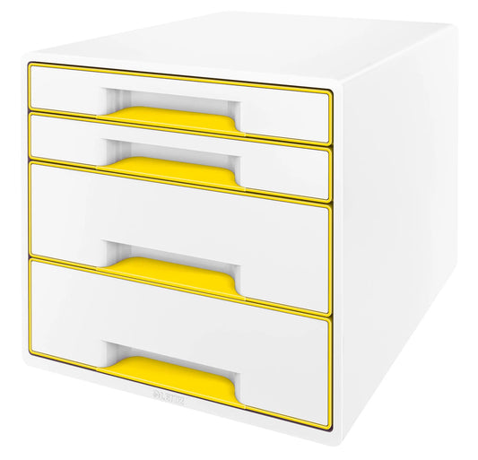 LEITZ Schubladenbox WOW Cube A4 5213-20-16 weiss/gelb, 4 Schubladen Idealshop