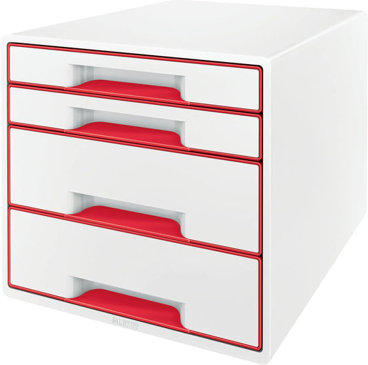 LEITZ Schubladenbox WOW Cube A4 5213-20-26 weiss/rot, 4 Schubladen Idealshop