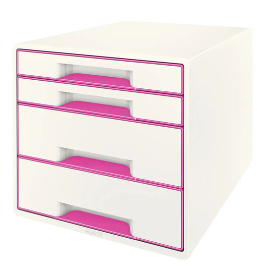 LEITZ Schubladenbox WOW Cube A4 52132023 weiss/pink, 4 Schubladen Idealshop