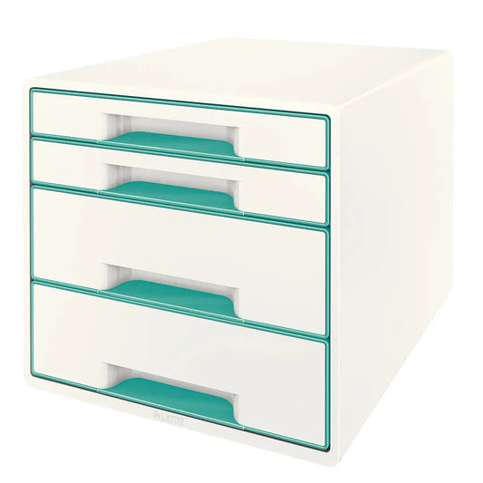 LEITZ Schubladenbox WOW Cube A4 52132051 weiss/eisblau, 4 Schubladen Idealshop