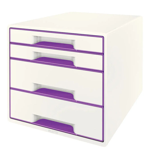 LEITZ Schubladenbox WOW Cube A4 52132062 weiss/violett, 4 Schubladen Idealshop