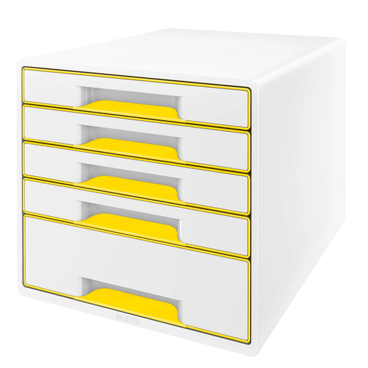 LEITZ Schubladenbox WOW Cube A4 5214-20-16 weiss/gelb, 5 Schubladen Idealshop