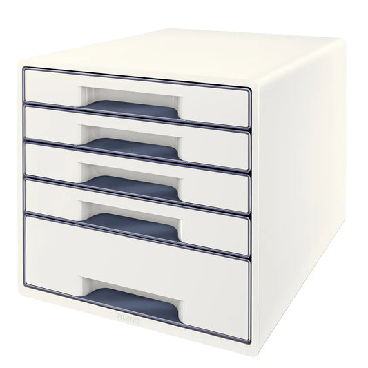 LEITZ Schubladenbox WOW Cube A4 52142001 weiss/grau, 5 Schubladen Idealshop