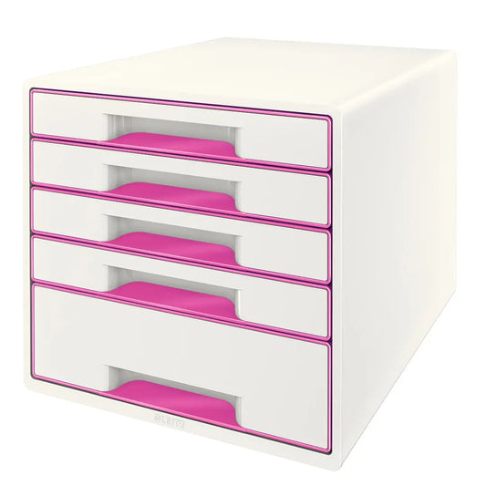 LEITZ Schubladenbox WOW Cube A4 52142023 weiss/pink, 5 Schubladen Idealshop