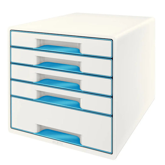 LEITZ Schubladenbox WOW Cube A4 52142036 weiss/blau, 5 Schubladen Idealshop