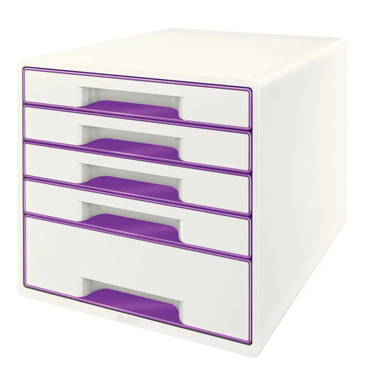 LEITZ Schubladenbox WOW Cube A4 52142062 weiss/violett, 5 Schubladen Idealshop