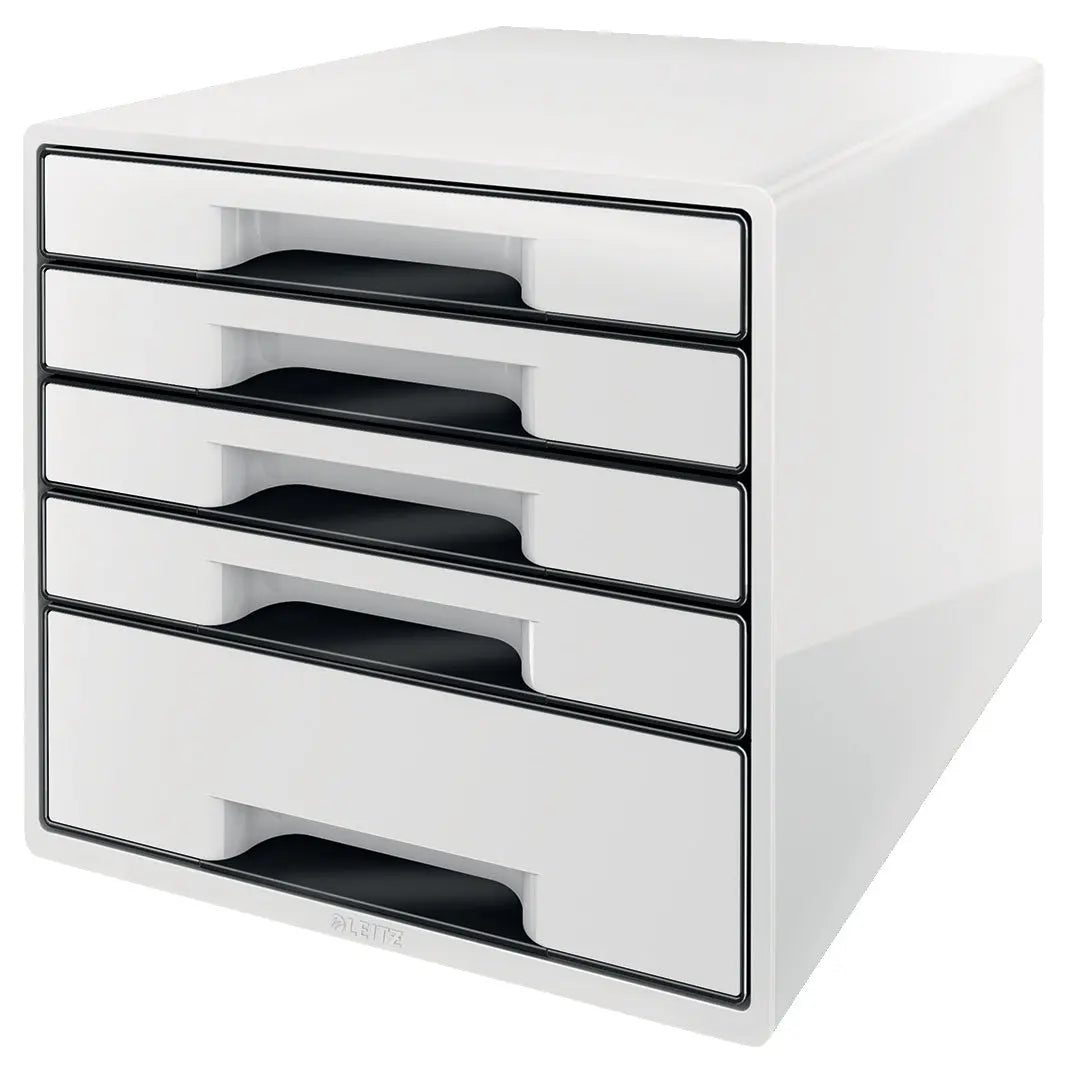 LEITZ Schubladenbox WOW Cube A4 5253-10-01 weiss/schwarz, 5 Schubladen Idealshop