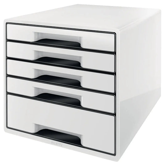 LEITZ Schubladenbox WOW Cube A4 5253-10-01 weiss/schwarz, 5 Schubladen Idealshop