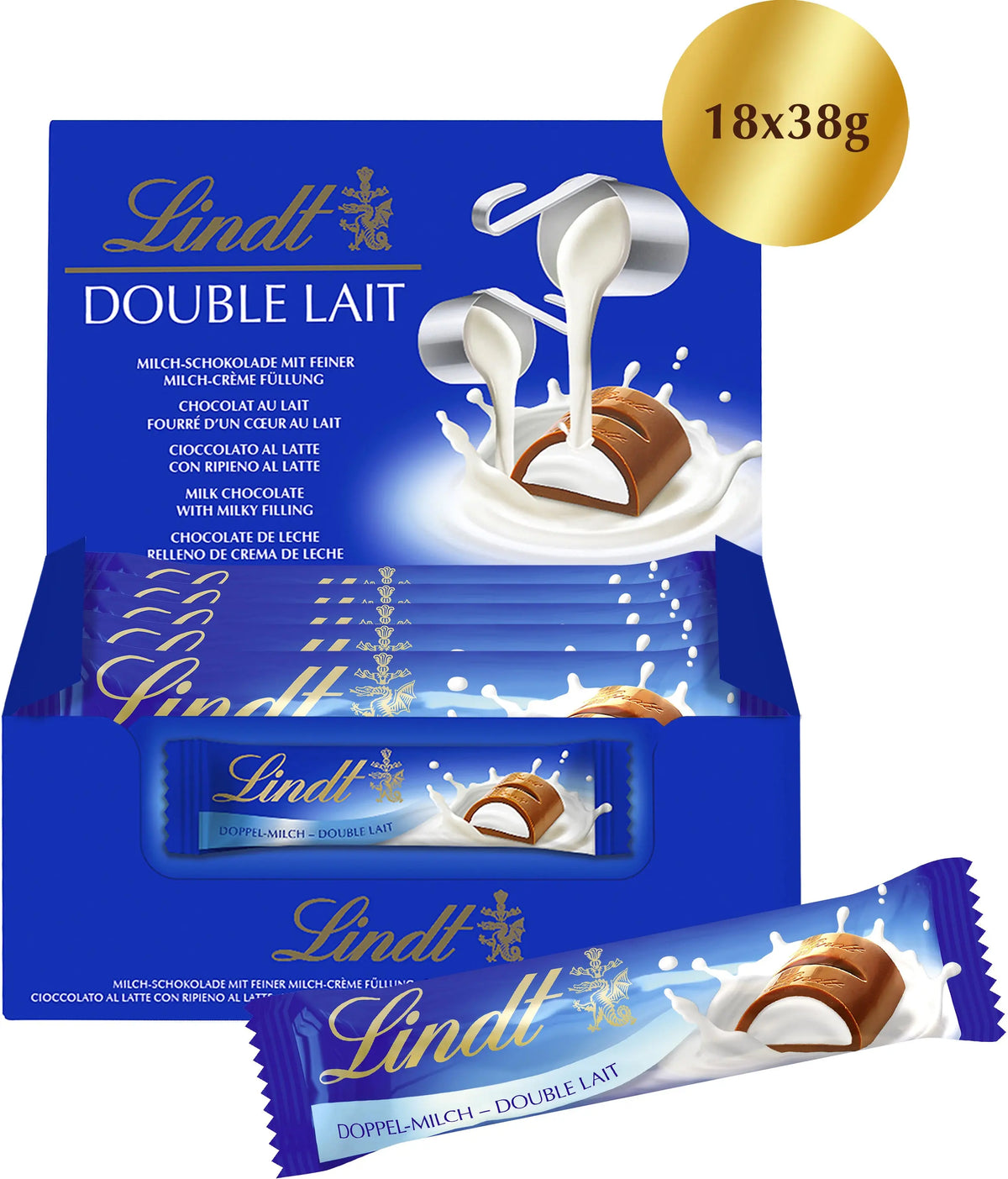 LINDT Schokoladenriegel 654741 Double Lait 18x38g Idealshop
