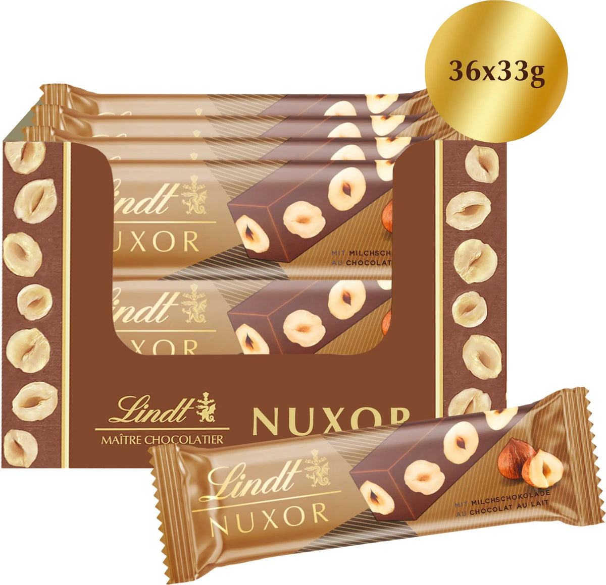LINDT Schokoladenriegel 680430 Nuxor Milch 36x33g Idealshop