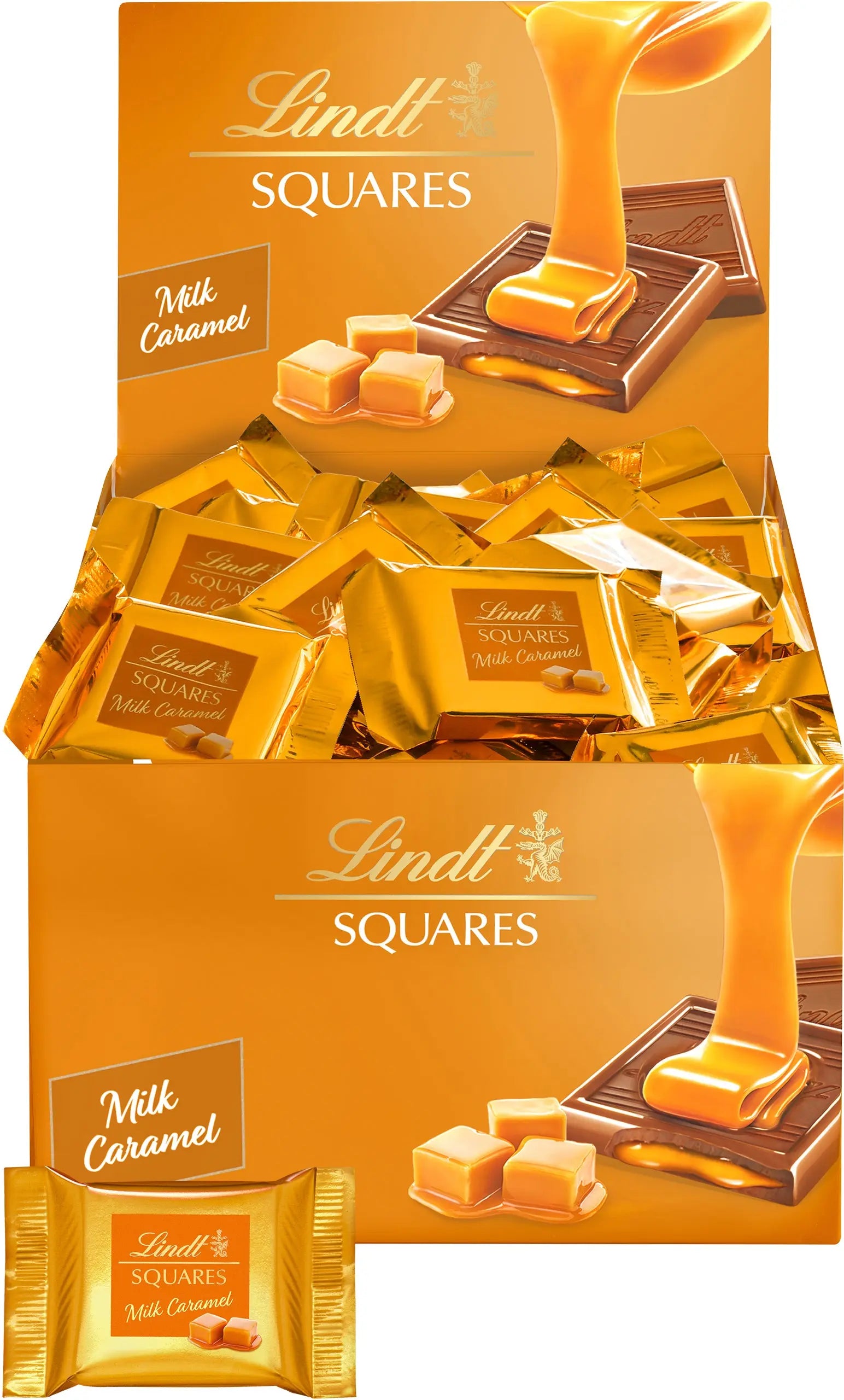 LINDT Squares Pralinés Milk-Caramel 461170 Thekensteller 750g Idealshop